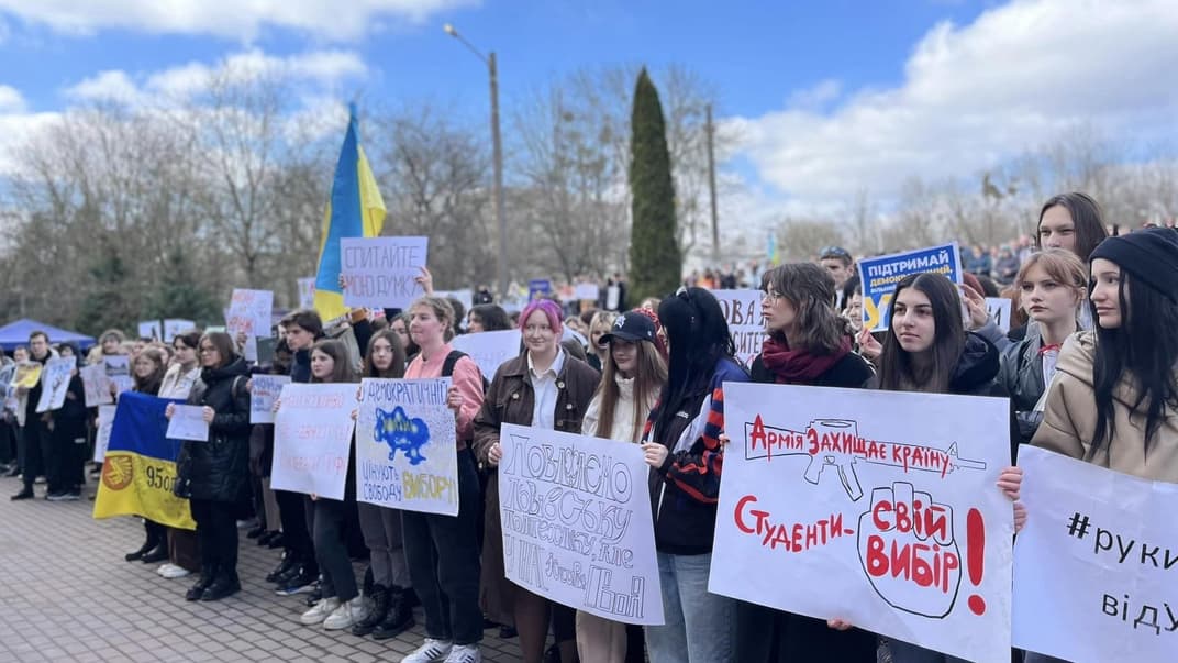 Студенти Української академії друкарства протестують проти приєднання до Львівської політехніки, 21 березня 2024 року
