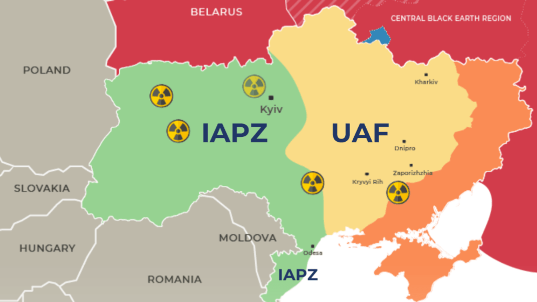 Зелений колір — зона роботи «Небесного щита», жовтий — Сил оборони України