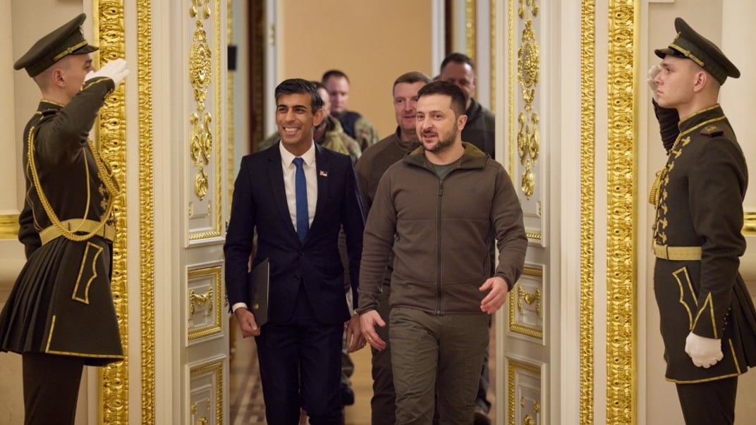Колишній прем’єр-міністр Великої Британії Ріші Сунак та президент України Володимир Зеленський, 19 листопада 2022 року