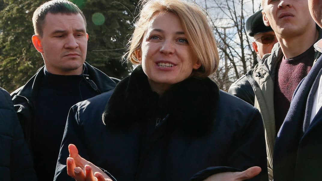 Так звана «прокурорка» окупованого Криму у 2014-2016-му, а нині депутатка «Единой России» Наталія Поклонська в Макіївці на окупованій частині Донецької області у березні 2019 року