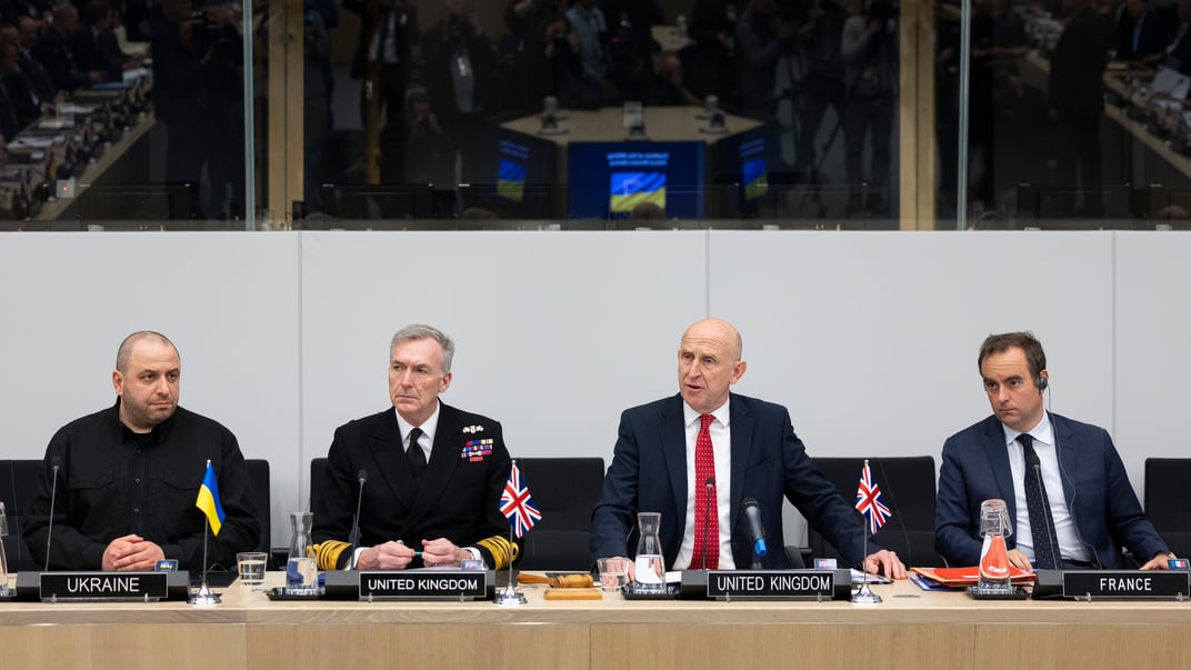 Міністри оборони України, Великої Британії та Франції на зустрічі у форматі «Рамштайн», 11 квітня 2025 року
