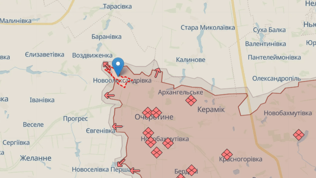 Карта DeepState, на которой Новоалександровка отмечена оккупированной, 23 июня 2024 года