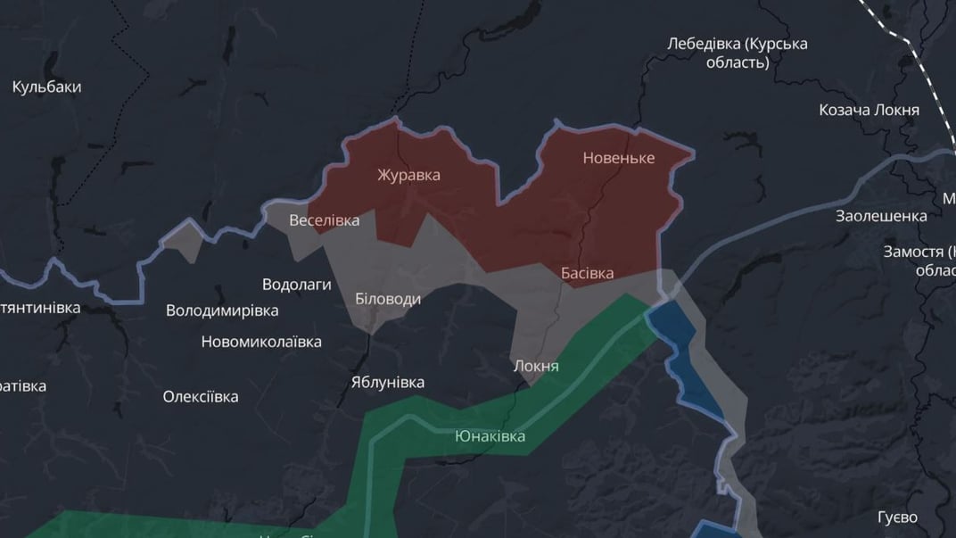 Ця карта проєкту DeepState показує населені пункти на півночі Сумщини, які захопили війська рф