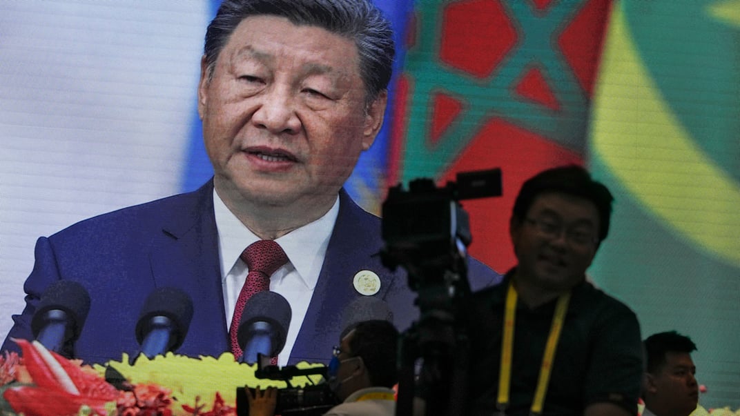 Екран транслює виступ президента Китаю Сі Цзіньпіна на церемонії відкриття Китайсько-Африканського форуму в Пекіні, 5 вересня 2024 року