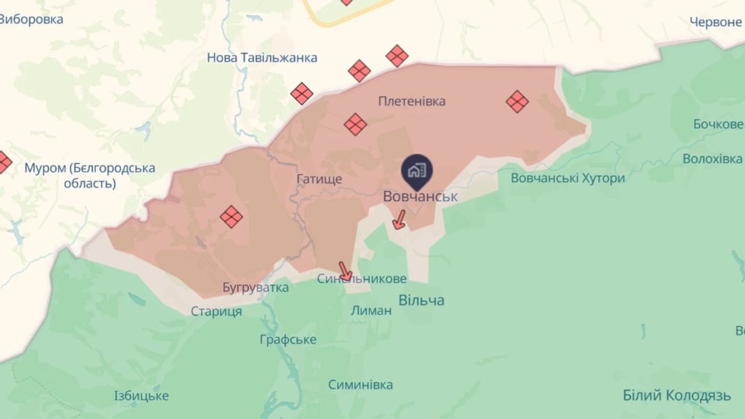 Волчанск на карте DeepState по состоянию на 5 декабря 2025 года