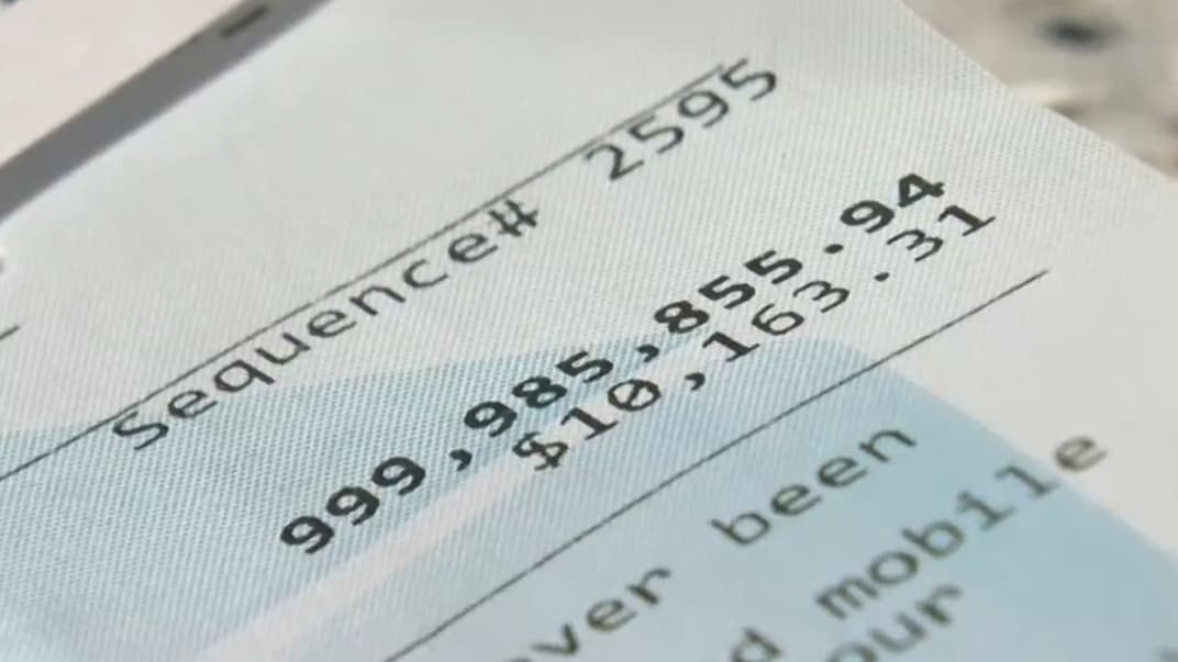 Чек із балансом рахунку, де вказано, що на ньому майже мільярд доларів