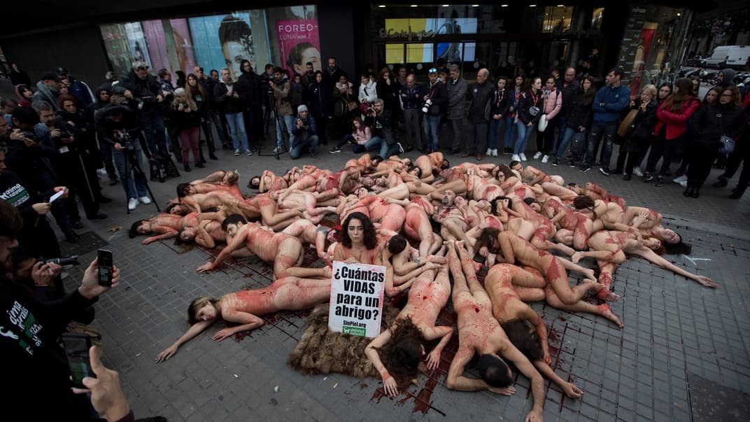 Учасники акції на захист прав тварин на «Площі Каталонії», Барселона, Іспанія, 16 грудня 2018 року