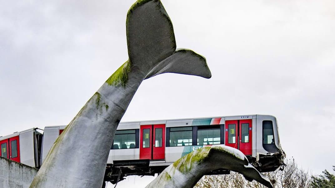 Падіння поїзду у воду зупинив хвіст скульптури кита