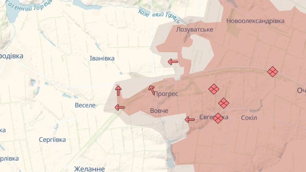 Ситуация на Покровском направлении в районе села Прогресс по состоянию на 25 июля, по данным платформы DeepState