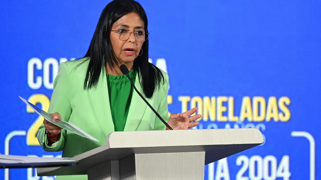 Віцепрезидентка Венесуели Делсі Родрігес виступає під час пресконференції в Каракасі, 8 вересня 2025 року