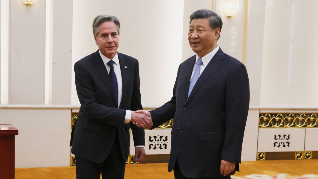 Государственный секретарь США Энтони Блинкен и глава Китая Си Цзиньпин, Пекин, 19 июня 2023 года