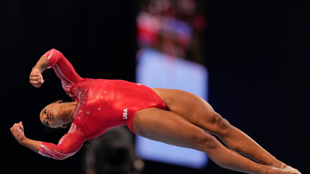 Американская гимнастка Джордан Чайлз во время отборочных испытаний в национальную сборную США на Олимпийских играх в Токио. 27 июня 2021 года