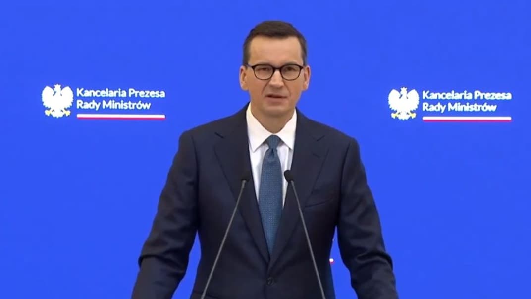 Прем'єр-міністр Польщі Матеуш Моравецький на брифінгу 14 березня 2023 року