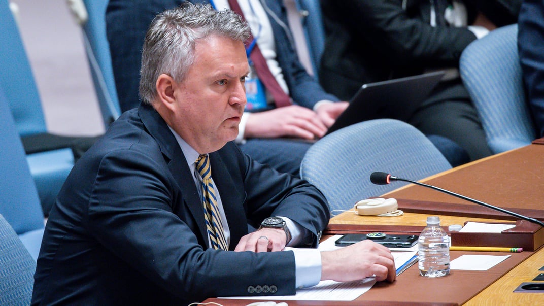 Постоянный представитель Украины при ООН Сергей Кислица выступает в Совбезе ООН, 22 января 2024 года