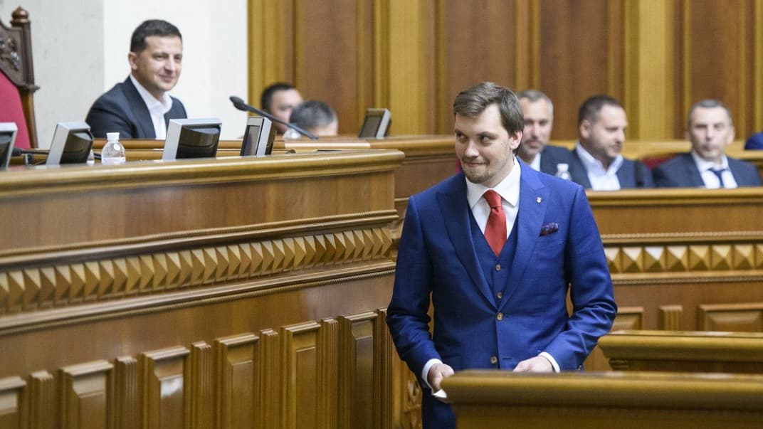 Новоназначенный премьер-министр Украины Алексей Гончарук во время первого заседания Верховной Рады 9-го созыва, Киев, 29 августа 2019 года