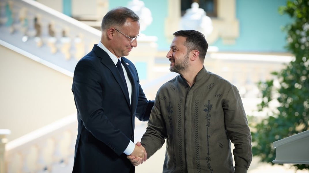 Президент Украины Владимир Зеленский со своим польским коллегой Анджеем Дудой в Киеве, 24 августа 2024 года