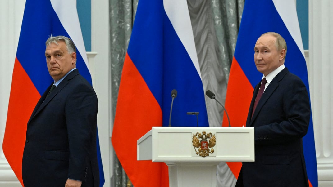 Глава росії володимир путін та прем'єр-міністр Угорщини Віктор Орбан у Кремлі, 5 липня 2024 року