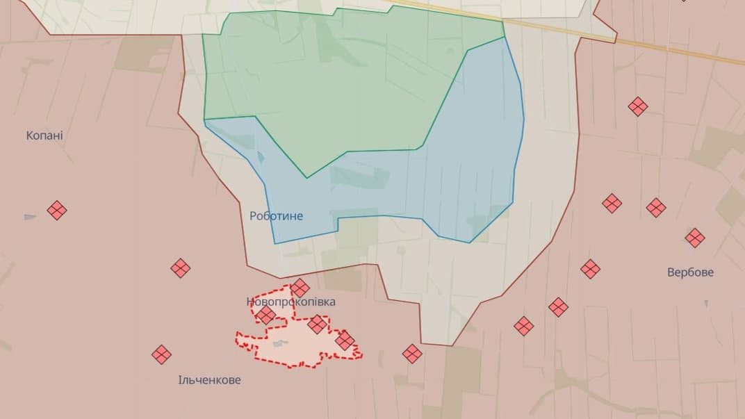 Новопрокоповка Запорожской области на карте DeepState