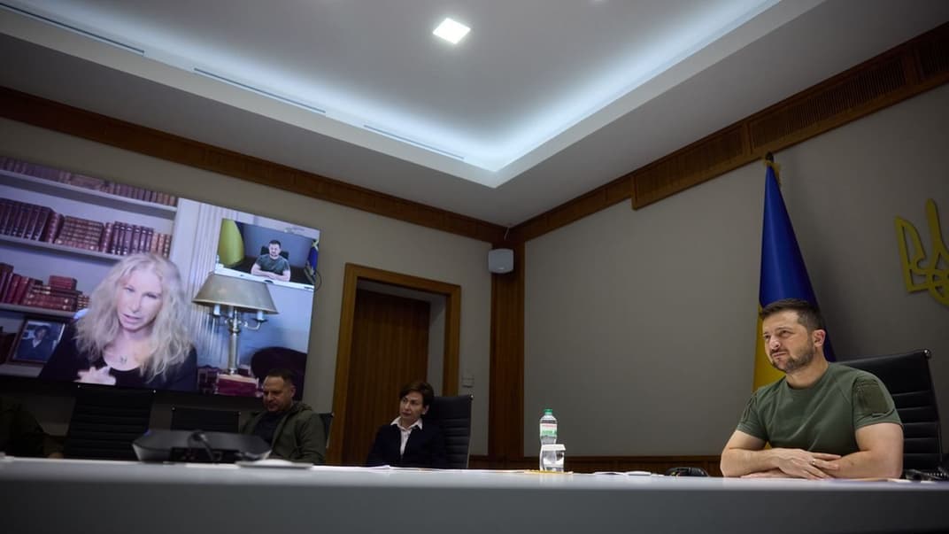 Барбра Стрейзанд під час відеорозмови з президентом Володимиром Зеленським