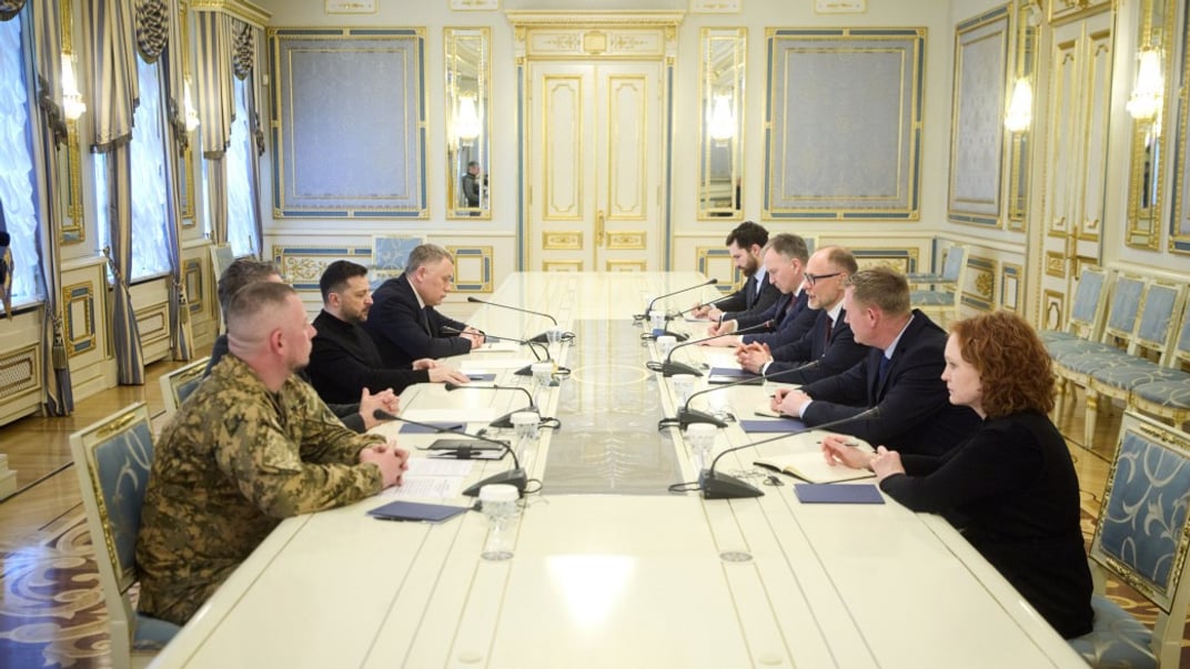 Міністр оборони Латвії Андріс Спрудс на зустрічі з президентом України Володимиром Зеленським у Києві, 24 березня 2026 року