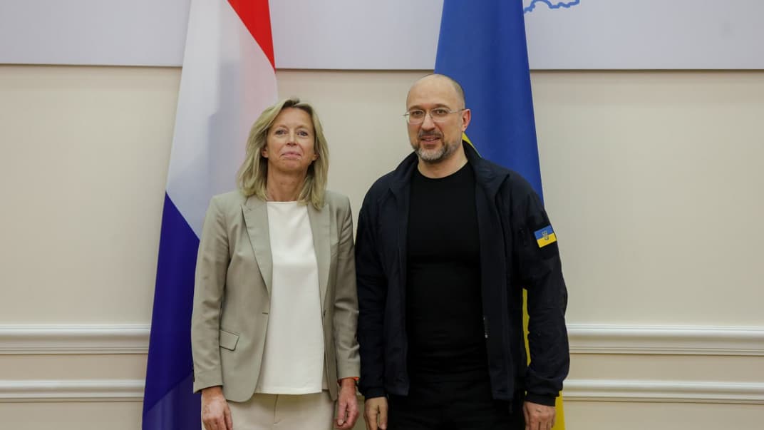 Премьер-министр Украины Денис Шмыгаль с министершей обороны Нидерландов Кайсой Оллонгрен, Киев, 10 июня 2024 года