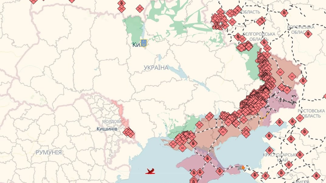 Карта України з територіями, які станом на 17 серпня контролює росія (позначено червоним)