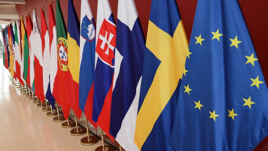 Ілюстративне фото. Прапори країн Європейського Союзу під час конференції «Європейський шлях зростання», організованої в рамках головування Польщі в Раді Європейського Союзу, у Кракові, Польща, 31 січня 2025 року