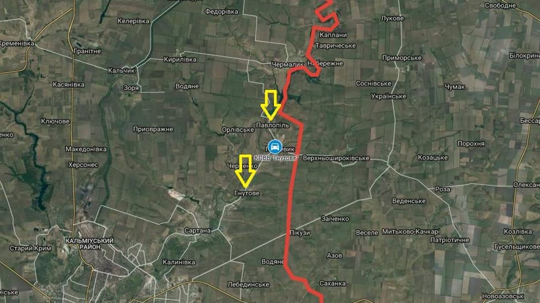 Червоним позначено приблизну лінію розмежування