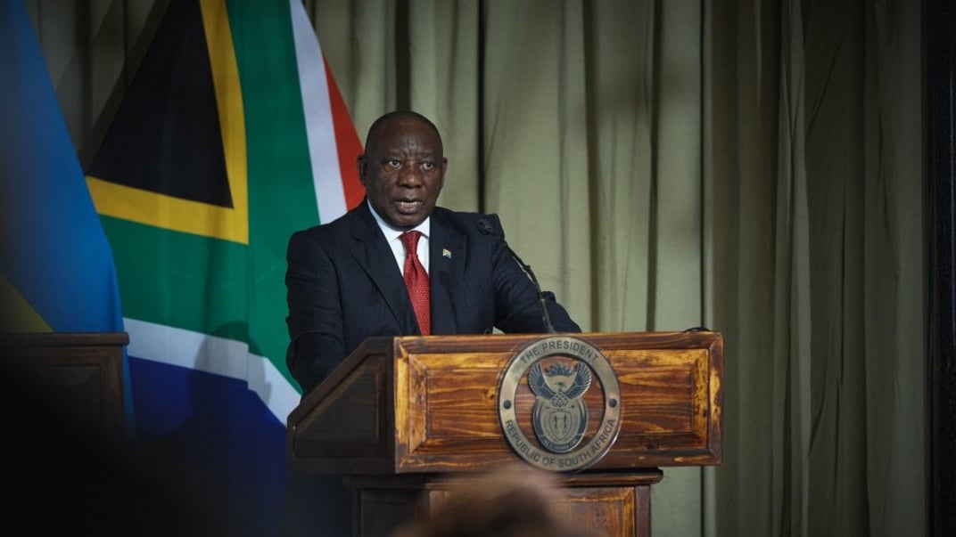 Президент ЮАР Сирил Рамафоса во время пресс-конференции с президентом Владимиром Зеленским