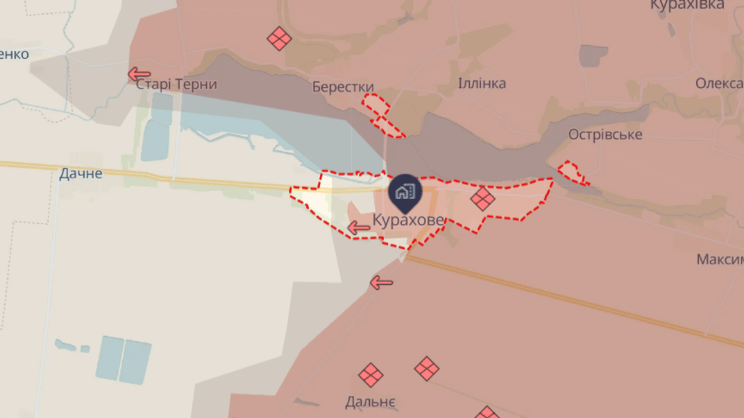 Курахово на карте DeepState по состоянию на 25 декабря 2024 года
