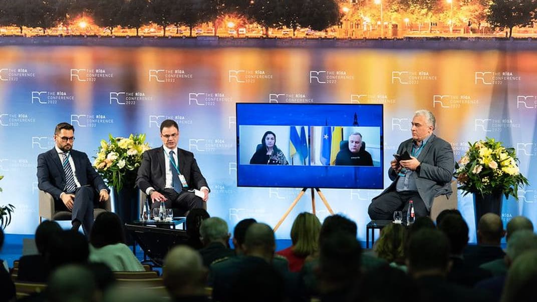Віце-прем'єрка з питань європейської та євроатлантичної інтеграції Іванна Климпуш-Цинцадзе  під час виступу на конференції з безпеки та зовнішньої політики The Rīga Conference 2022