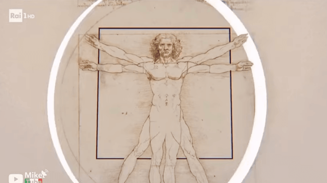 «Вітрувіанська людина» італійського художника Леонардо да Вінчі у заставці до прямих трансляцій Олімпійських ігор на телеканалі Rai.