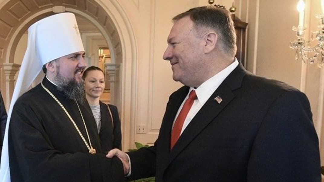 Зустріч предстоятеля ПЦУ Епіфанія із держсекретарем США Майком Помпео. 23 жовтня 2019 року.