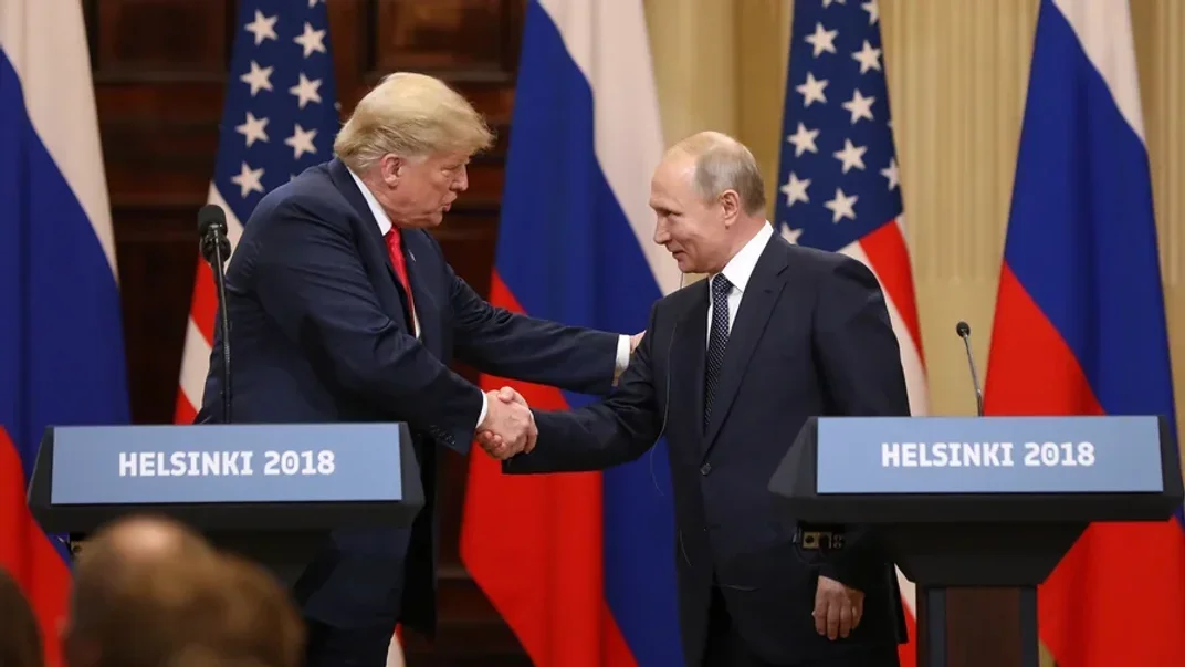 Трамп і путін під час пресконференції в Гельсінкі, 2018 рік