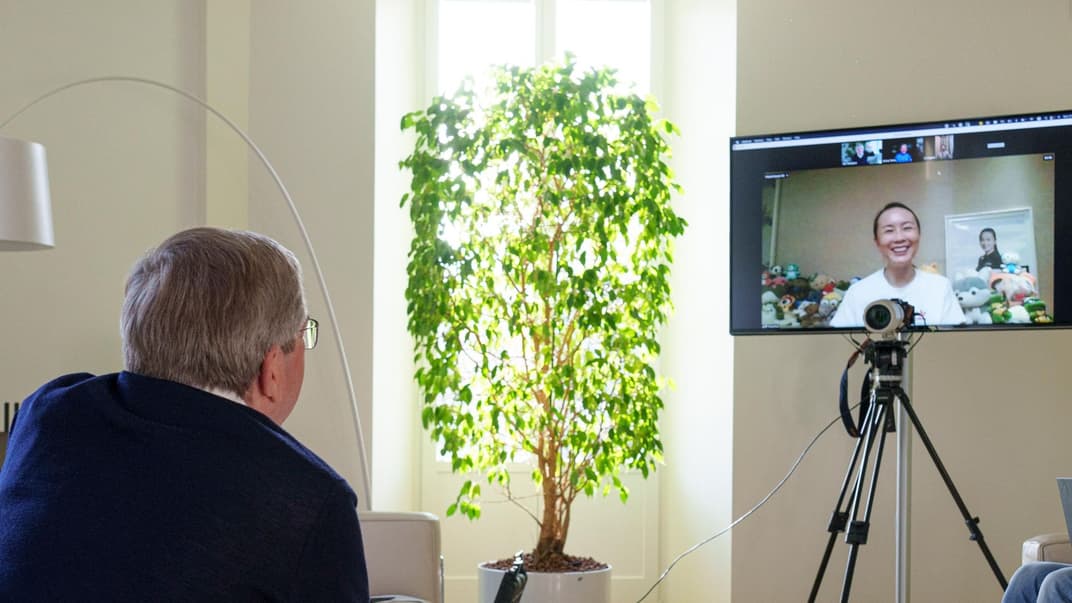 Тенісистка Пен Шуай під час відеозустрічі з президентом МОК Томасом Бахом, 21 листопада 2021 року