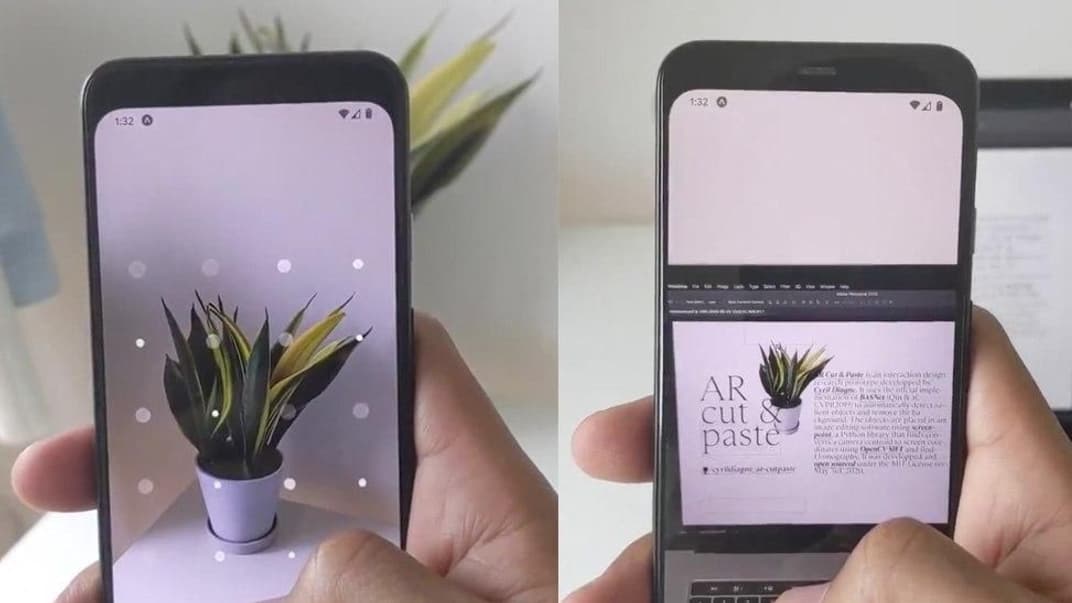 Демонстрация работы приложения AR Cut&Paste, который оцифровывает объекты физической реальности и позволяет вставлять их на другом устройстве