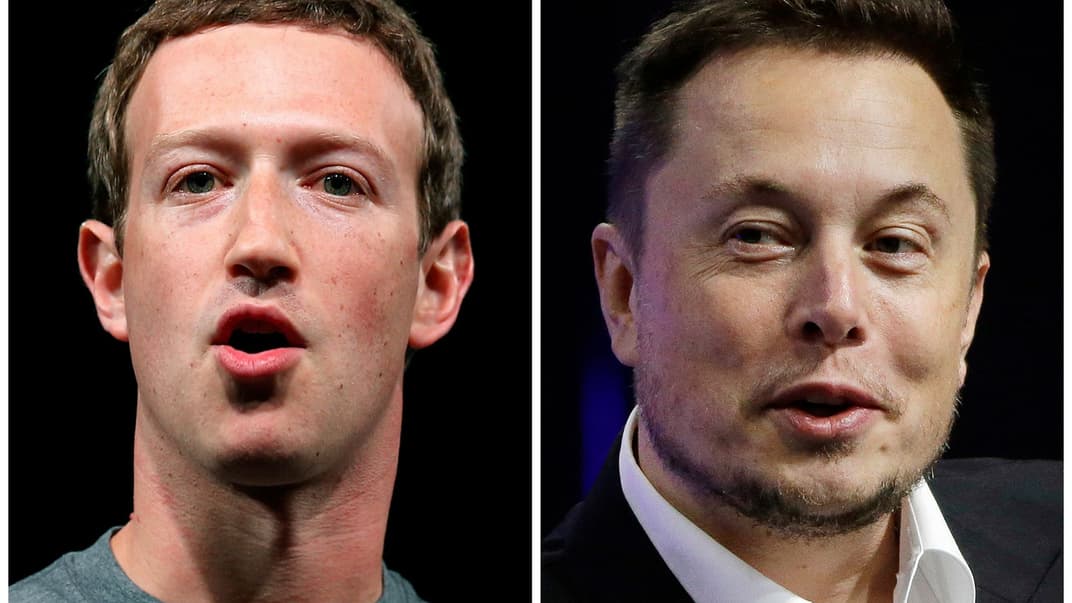 Гендиректор Meta Марк Цукерберг (слева) и гендиректора Tesla, SpaceX, владелец соцсети Twitter (X) Илон Маск