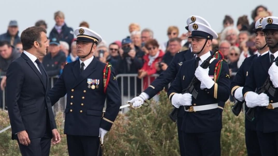 Президент Франції Емманюель Макрон під час відзначення 79-ої річниці висадки союзників у Нормандії, червень 2023 року