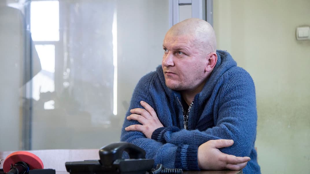 Бывший беркутовец Андрей Хандрыкин, обвиняемый в избиении и пытках активистов Евромайдана, в Днепровском суде Киева, 13 ноября 2018 года