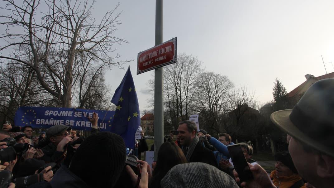 Официальная церемония открытия площади Немцова в Праге, Чехия, 27 февраля 2020 года