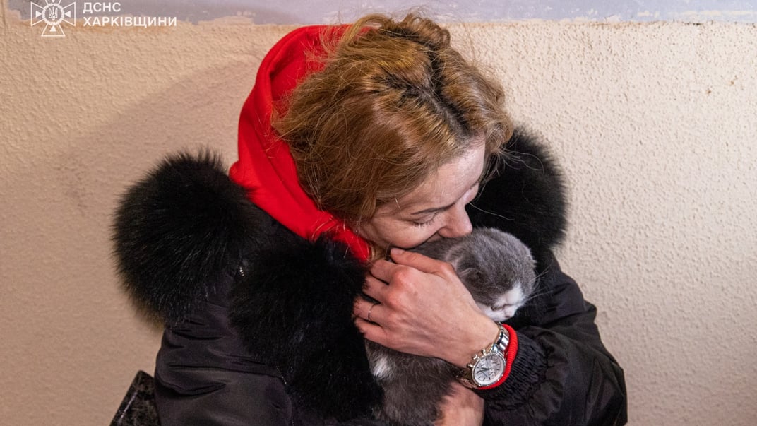 Ілюстративне фото. Жінка тримає кота під час російських атак по Харкову