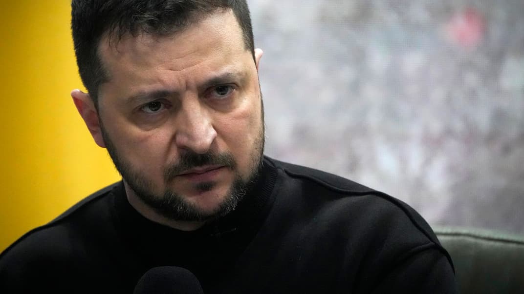 Президент Владимир Зеленский на пресс-конференции в годовщину начала полномасштабного российского вторжения, 24 февраля 2023 года