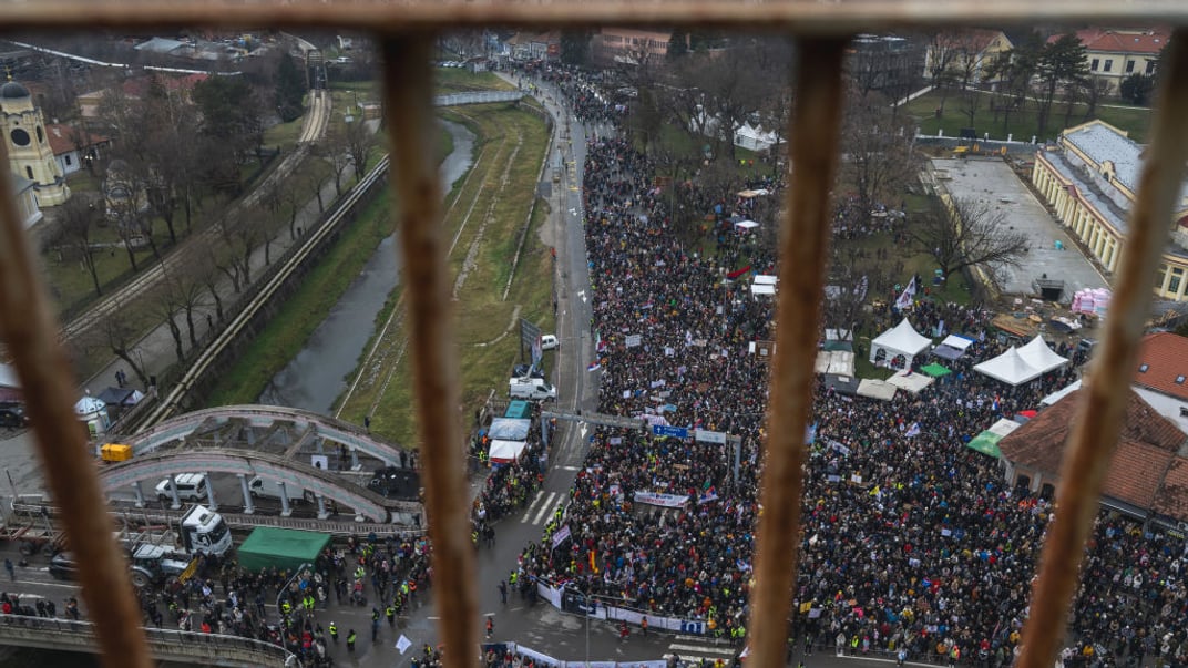Багатотисячний протест у сербському місті Крагуєваць, 15 лютого 2025 року