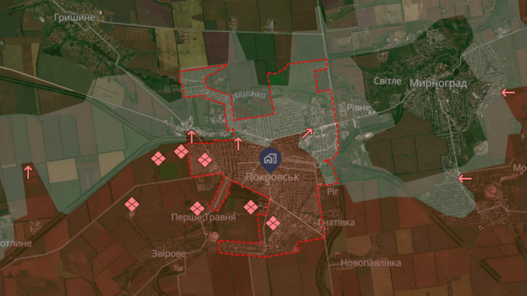 Ця карта показує ситуацію на Покровському напрямку