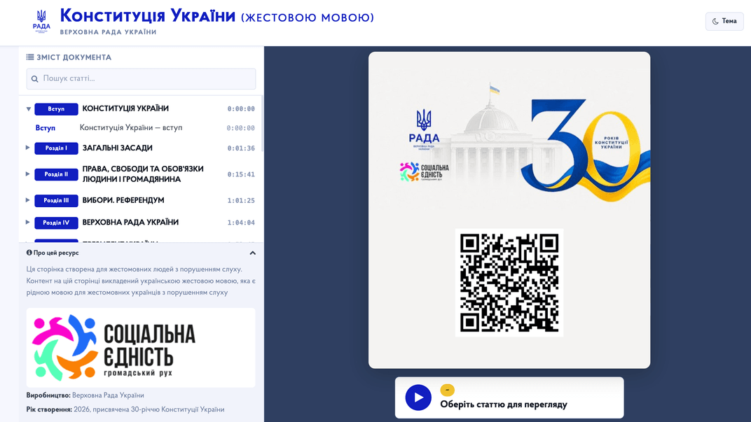 Сайт з Конституцією жестовою мовою