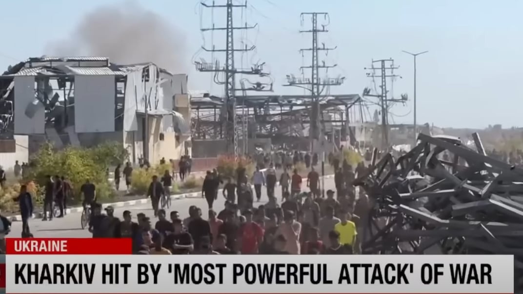 Кадр із телеканалу Local10 про обстріл Харкова Кадр із телеканалу Local10 про обстріл Харкова