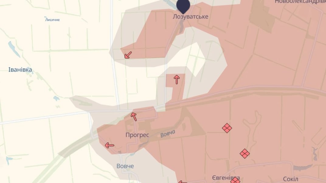 Ситуация возле села Прогресс на карте проекта DeepState