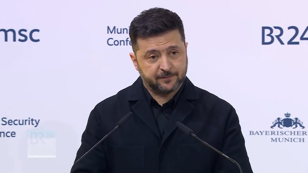 Президент Володимир Зеленський під час виступу на Мюнхенській безпековій конференції