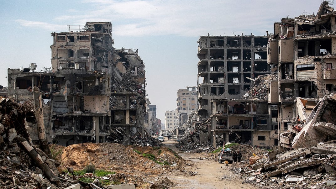 Ілюстративне фото. Зруйновані будівлі на заході міста Бейт-Лахія, що на півночі Сектора Гази, 11 лютого 2025 року