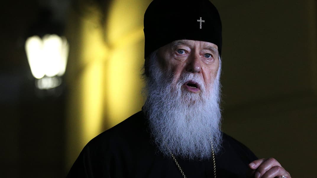 Глава Української православної церкви Київського патріархату патріарх Філарет під час брифінгу біля Володимирського собору у Києві, 11 жовтня 2018 року. Вселенський патріархат канонічно відновив патріархів Української православної церкви Київського патріархату та УАПЦ Філарета та Макарія відповідно свого чину